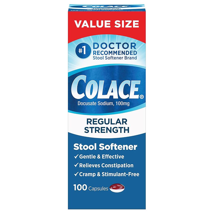 Colace Regular Strength Stool Softener, Docusate Sodium, 100 mg Capsules