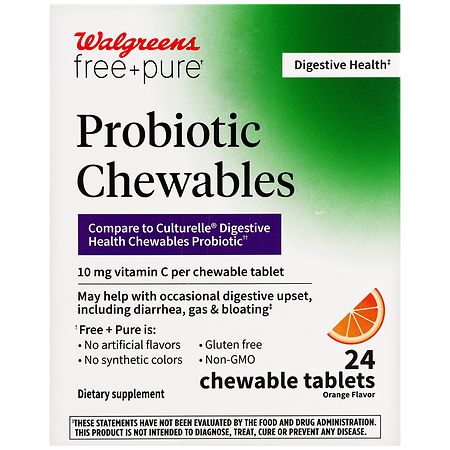 Walgreens Free & Pure Probiotic Chewable Tablets Orange - 24.0 ea