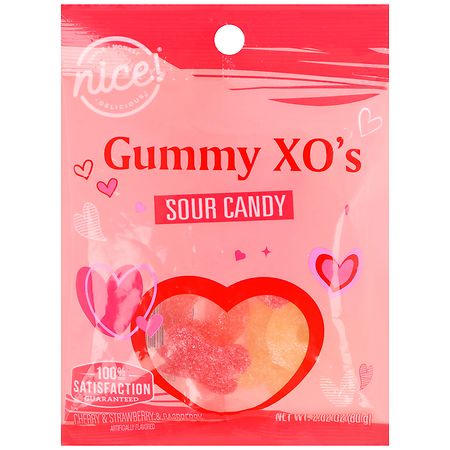 Nice! Gummy XO's Sour Candy Cherry & Strawberry & Raspberry