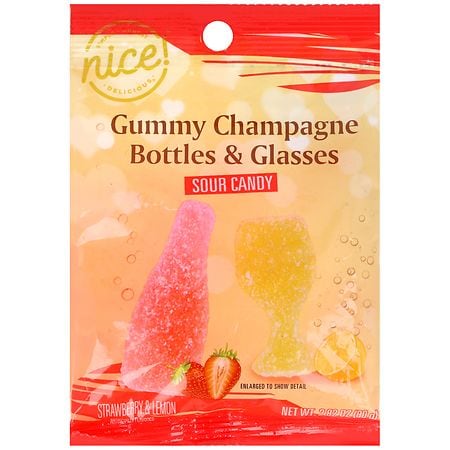 Nice! Gummy Champagne Bottles & Glasses Sour Candy Strawberry & Lemon