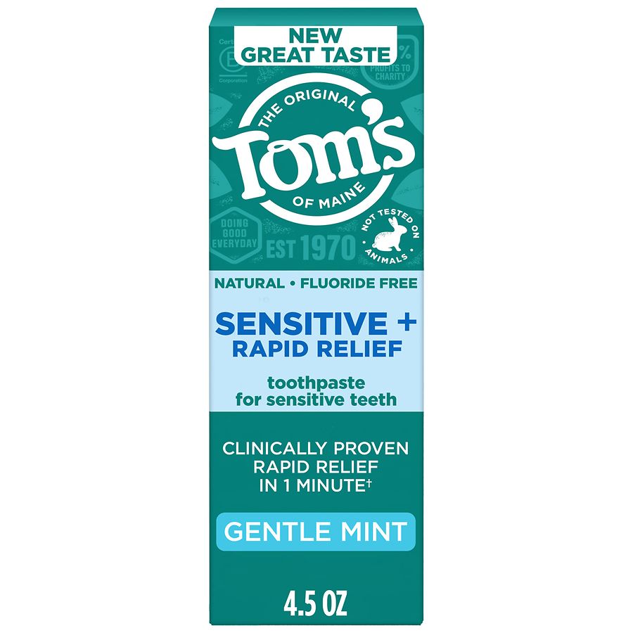Tom's of Maine Sensitive Plus Rapid Relief Fluoride Free Toothpaste Gentle Mint
