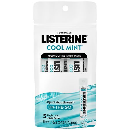 Listerine On-The-Go Alcohol Free Mouthwash Packets, Oral Rinse Cool Mint