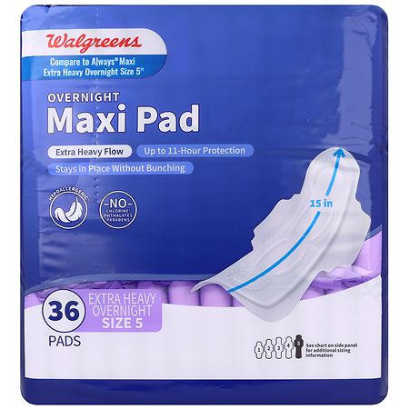 Walgreens Overnight Maxi Pads, Extra Heavy Flow Size 5