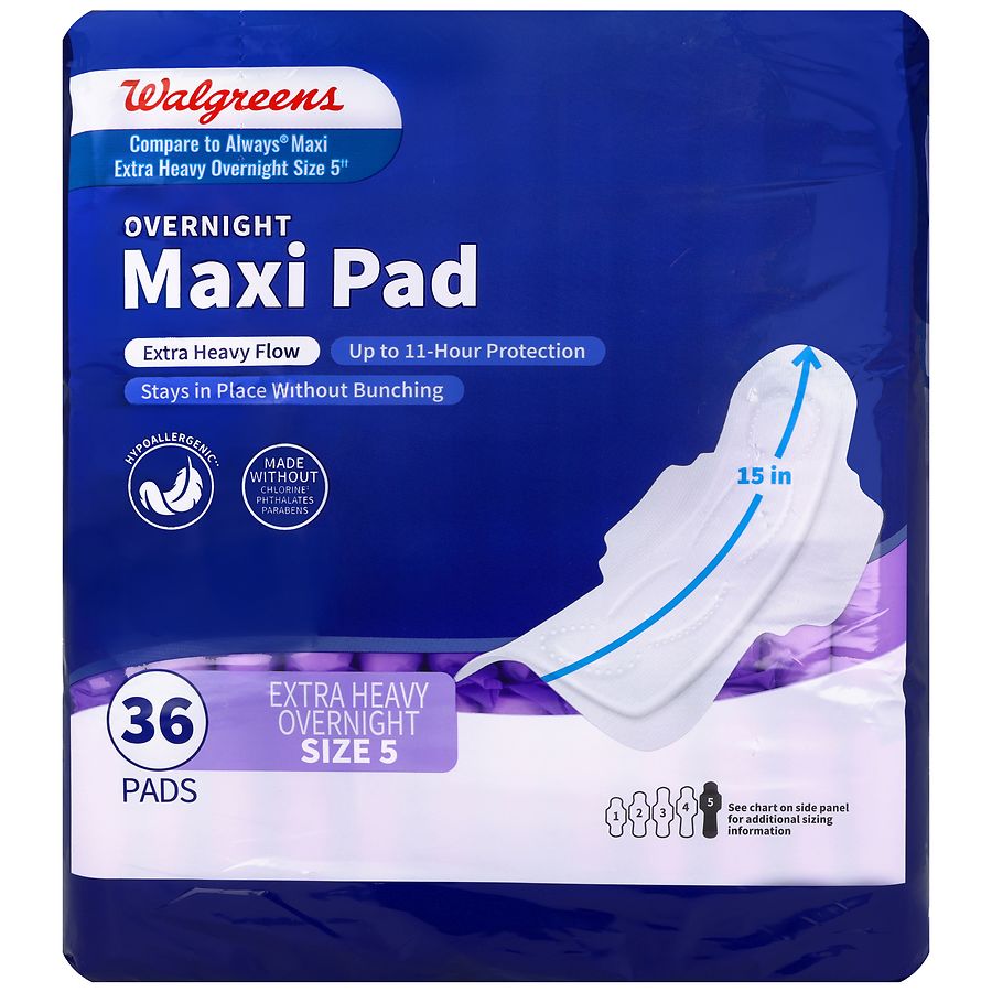 Walgreens Overnight Maxi Pads with Wings, Extra Heavy Flow Size 5