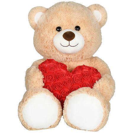Playright Jumbo Bear Plush with Heart 29 In Tan