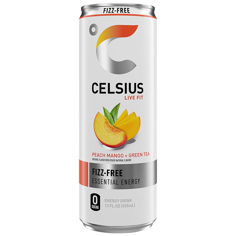 Celsius Functional Energy Drink, Can Peach Mango + Green Tea