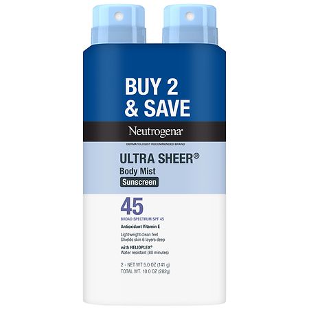 Neutrogena Ultra Sheer Body Mist Lightweight Sunscreen Spray, SPF 45 UVA/ UVB