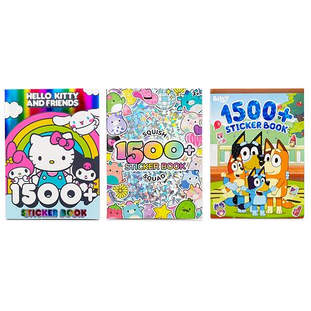 Horizon Group USA Sticker Book 1500 Plus Assortment - Bluey, Hello Kitty, Squishmallow