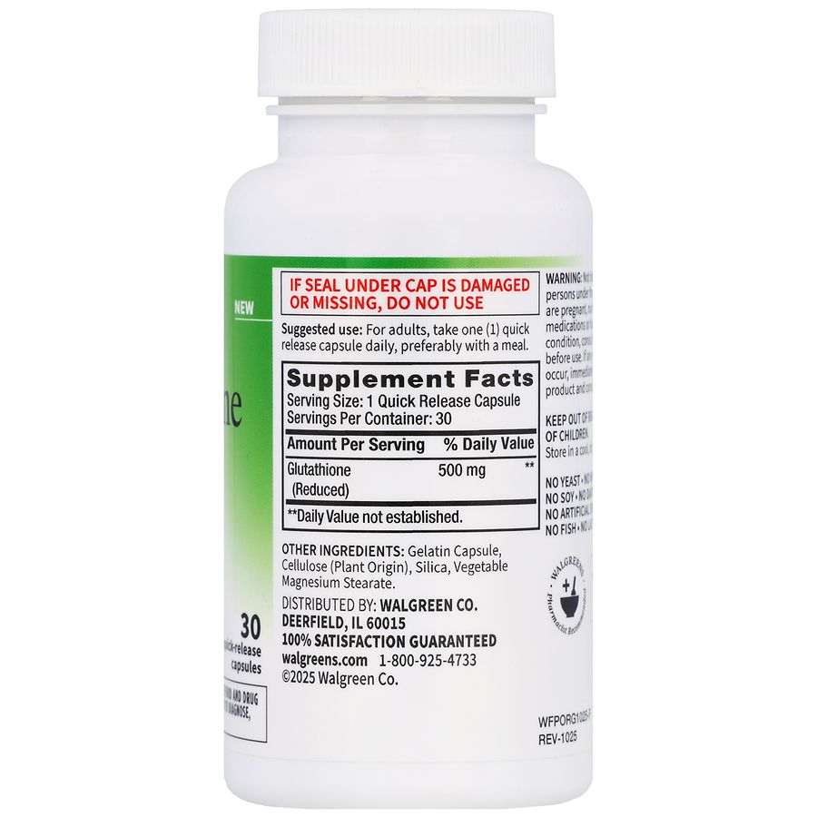 500 mg glutathione daily Walgreens Free & Pure Glutathione 500 mg Quick-Release Capsules