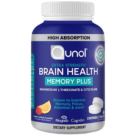 Qunol Extra Strength Brain Health, Memory Plus, Chewable Tablets Berry-Citrus