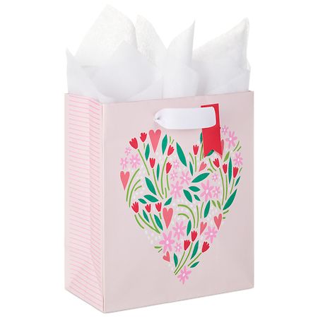 Hallmark Valentine's Day Gift Bag With Tissue Paper (Heart-Shaped Flowers on Pink) - 1.0 ea
