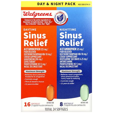 Walgreens Daytime & Nighttime Sinus Relief Softgels Maximum Strength