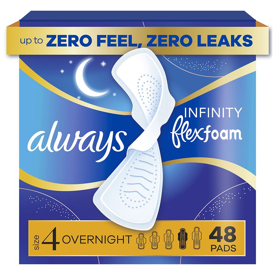 Always Infinity FlexFoam Pads with Wings for Women Size 4, Overnight