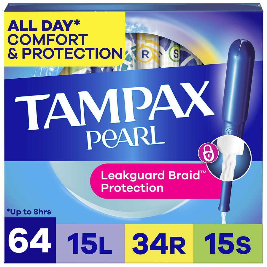 Tampax Pearl Tampons Multipack, with LeakGuard Braid Unscented, Light/Regular/Super Absorbency
