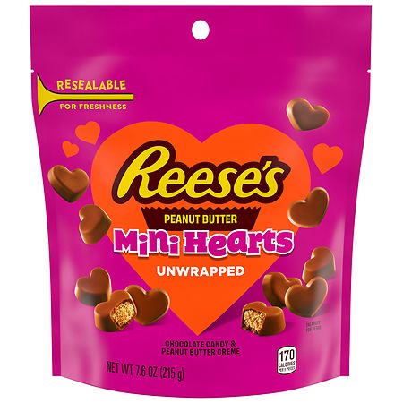REESE'S Mini Hearts Unwrapped, Valentine's Candy Bag Chocolate & Peanut Butter - 7.6 oz