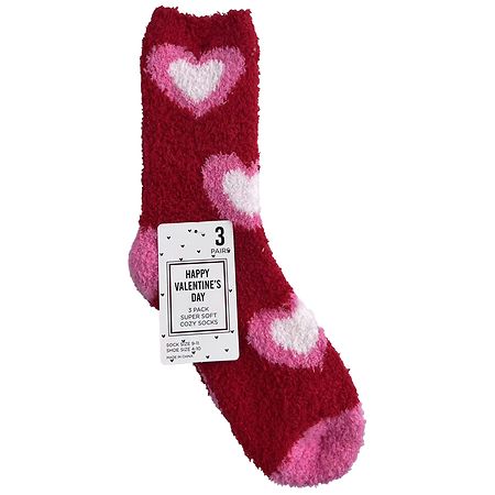 Happy Valentine's Day Super-Soft Cozy Socks 9-11 Pink/ White/ Red