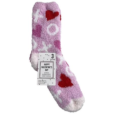 Happy Valentine's Day Super-Soft Cozy Socks 9-11 Pink/ White/ Red
