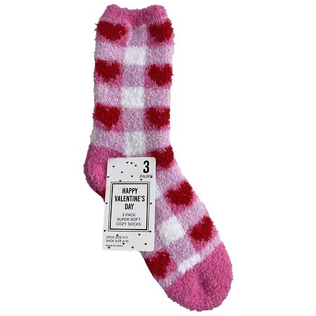 Happy Valentine's Day Super-Soft Cozy Socks 9-11 Pink/ White/ Red