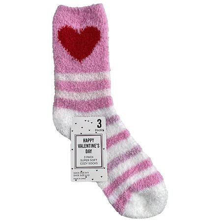 Happy Valentine's Day Super-Soft Cozy Socks 9-11 Pink/ Red/ White