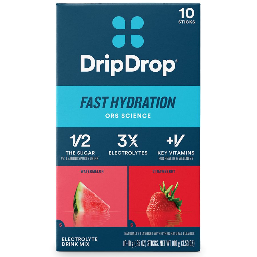 DripDrop Original Fast Hydration - Electrolyte Powder Drink Mix Sticks Watermelon & Strawberry