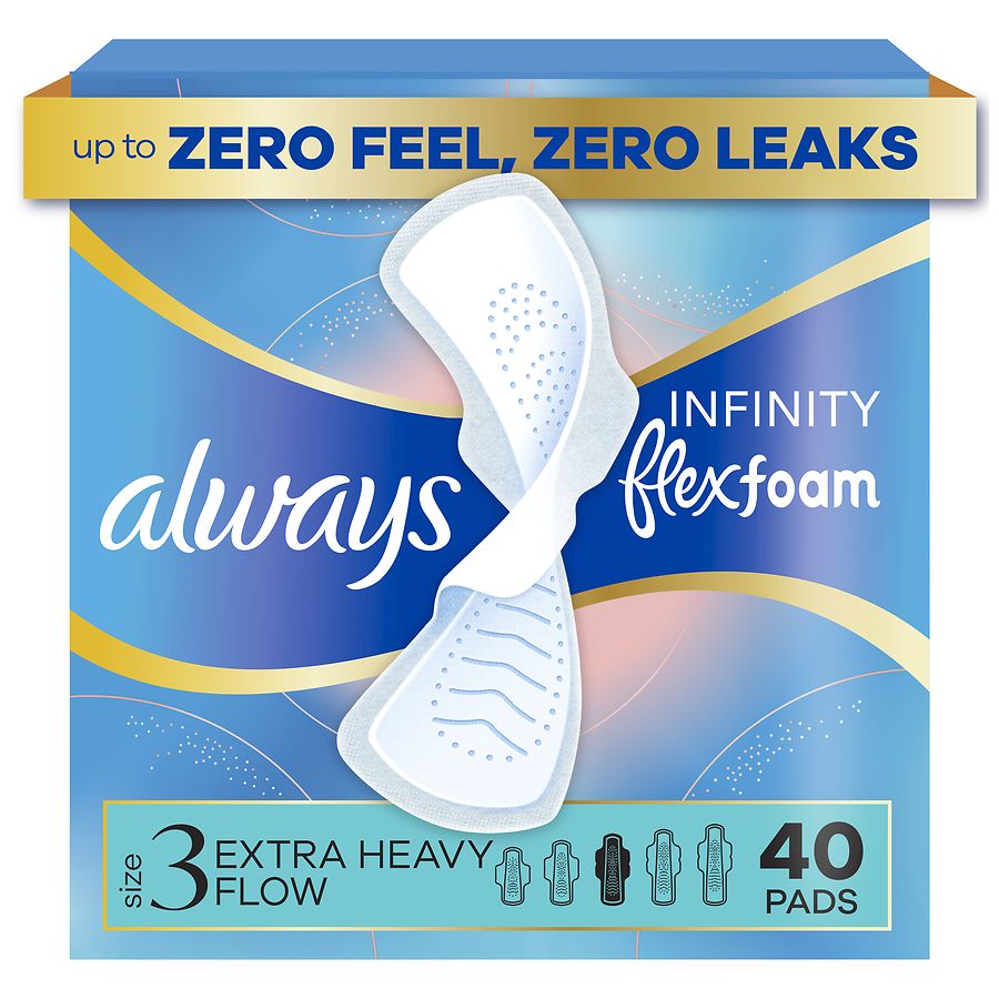 Always Infinity FlexFoam Pads with Wings for Women Unscented, Size 3, Extra Heavy Flow