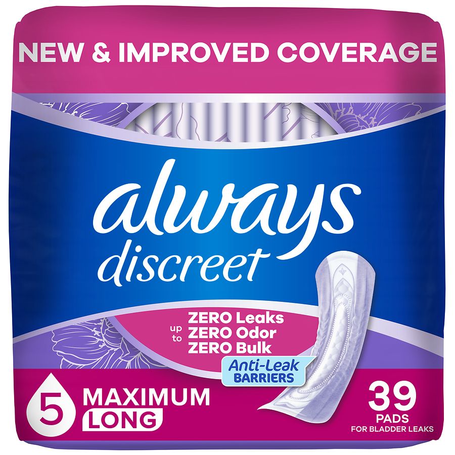 Always Discreet Adult Incontinence Pads for Women, Postpartum Maximum Absorbency, Long Length
