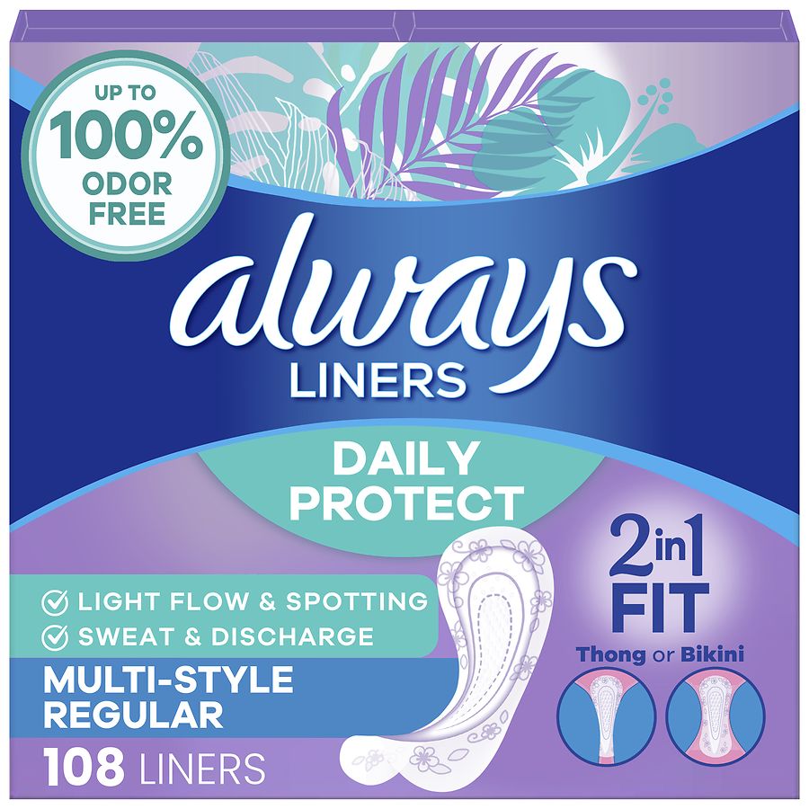 Always Daily Protect Multi-Style Liners Unscented, Regular Length