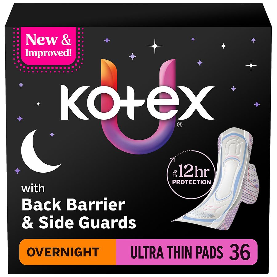 U by Kotex Ultra Thin Overnight Pads With Wings Unscented, Heavy Absorbency