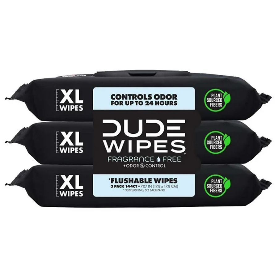 Dude Wipes Flushable Wipes Plus Odor Control Unscented, XL