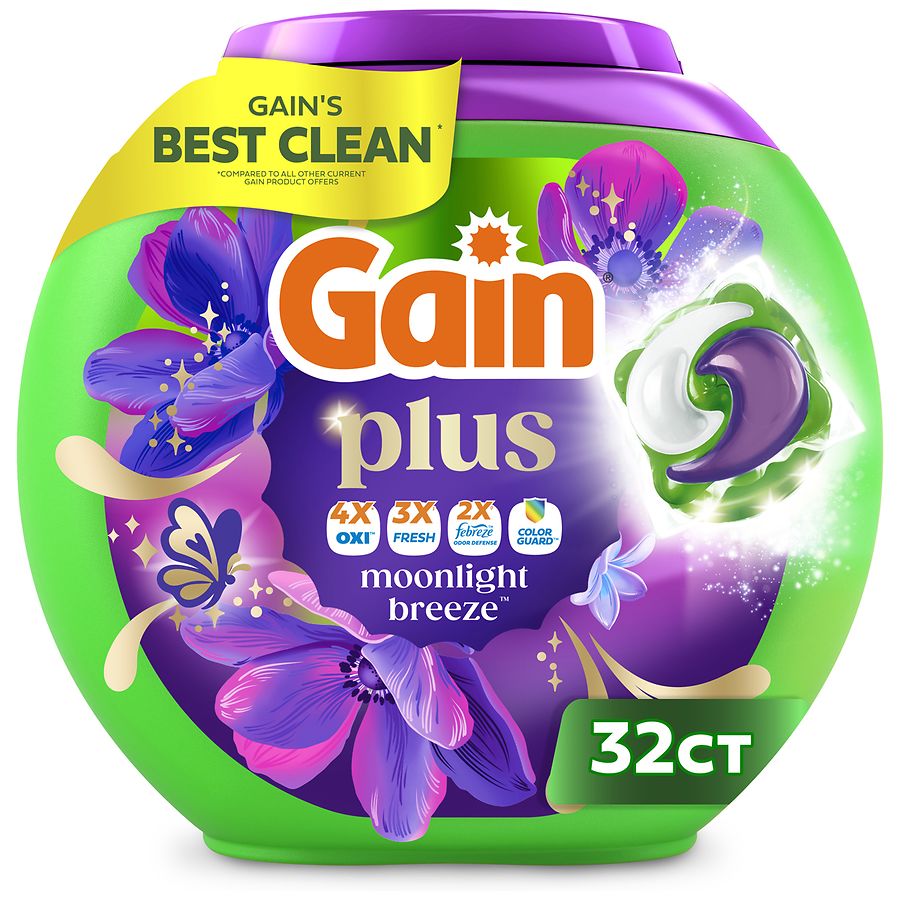 Gain Plus Flings Liquid Washing Detergent Pacs, Gains Best Clean, All-In-One Moonlight Breeze