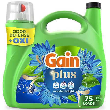 Gain Plus Liquid Laundry Detergent, Cleaner, Fresher, Now with Oxi Waterfall Delight, 75 Loads