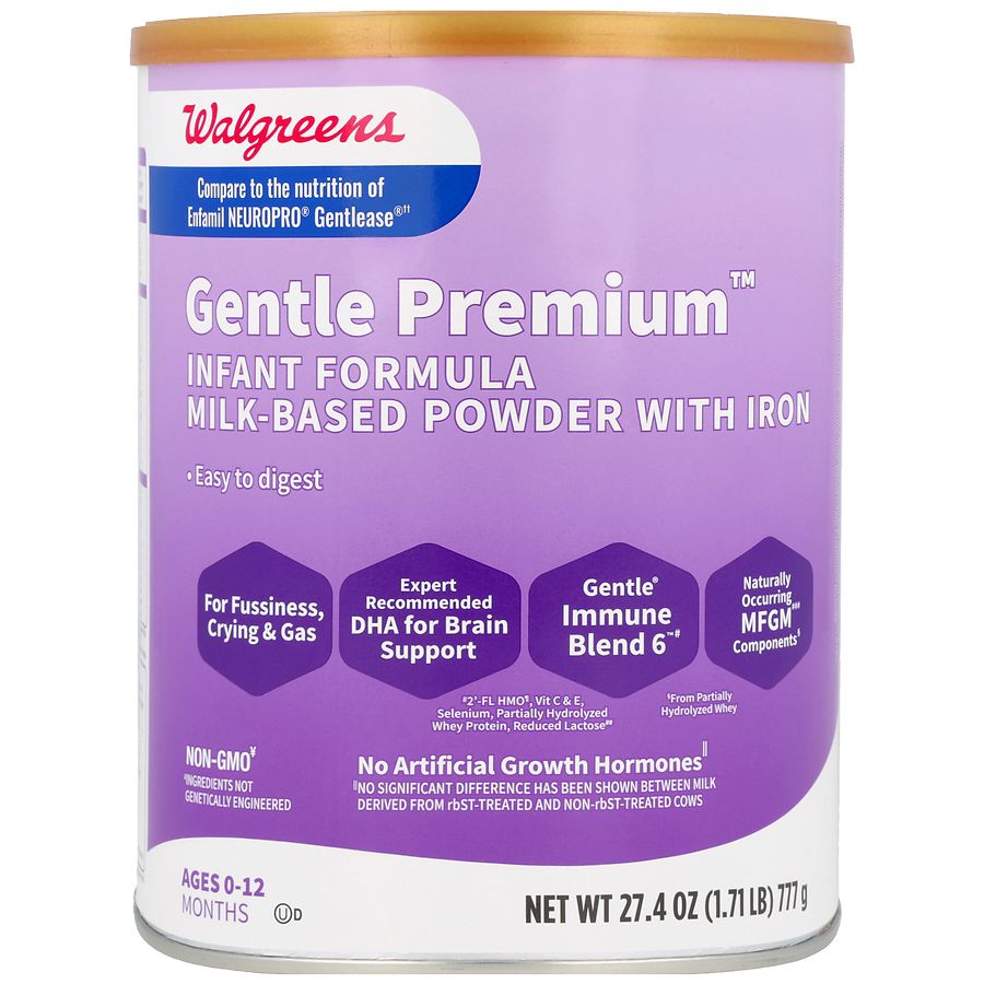 Walgreens Gentle Premium Infant Formula, Milk-Based Powder with Iron Contents Yield Approximately 196 fl oz Formula