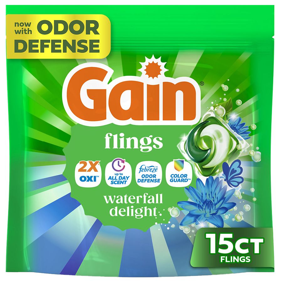 Gain Liquid Washing Detergent Pacs, Now with Odor Defense + Color Guard Waterfall Delight