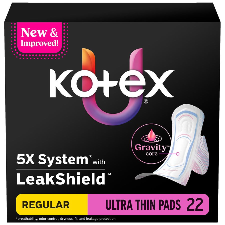 Kotex Ultra Thin Pads with Wings Unscented, Regular Absorbency
