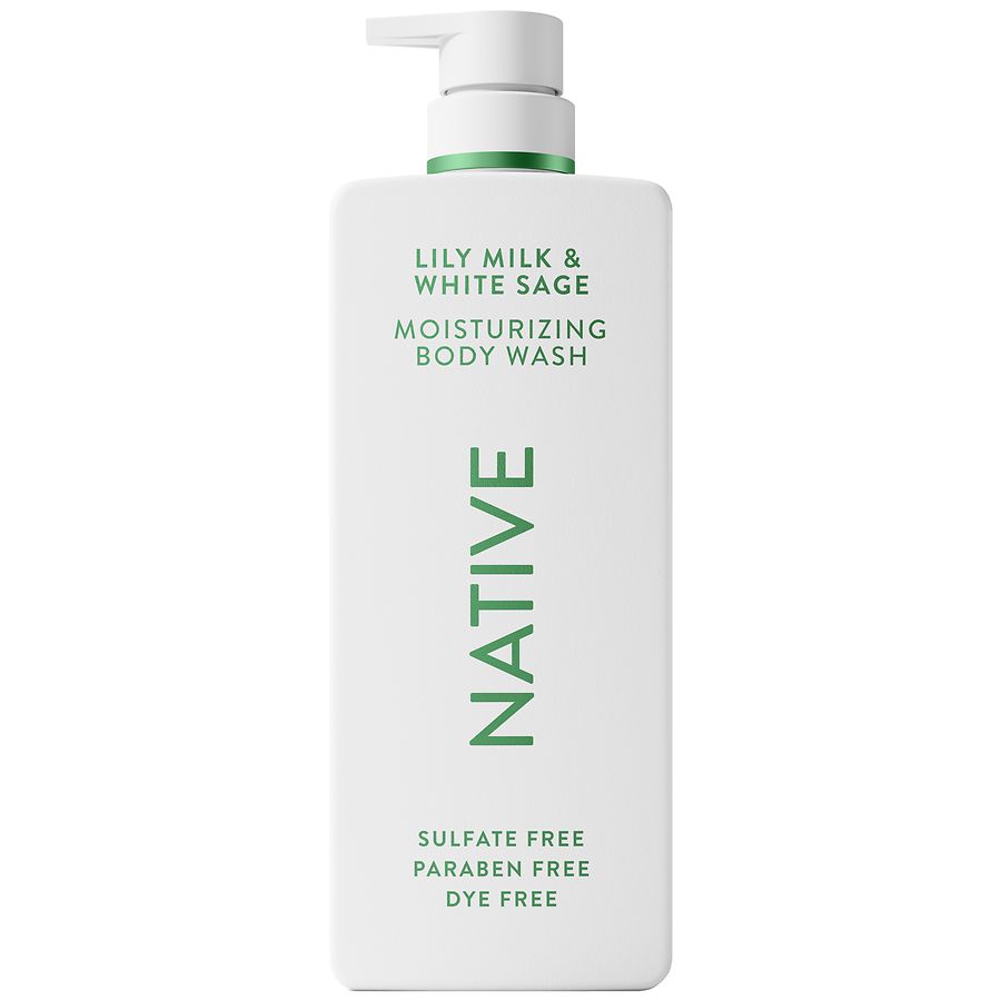 Native Moisturizing Body Wash Sulfate Free, 24 Hour Moisturization for Dry Skin Lily Milk & White Sage