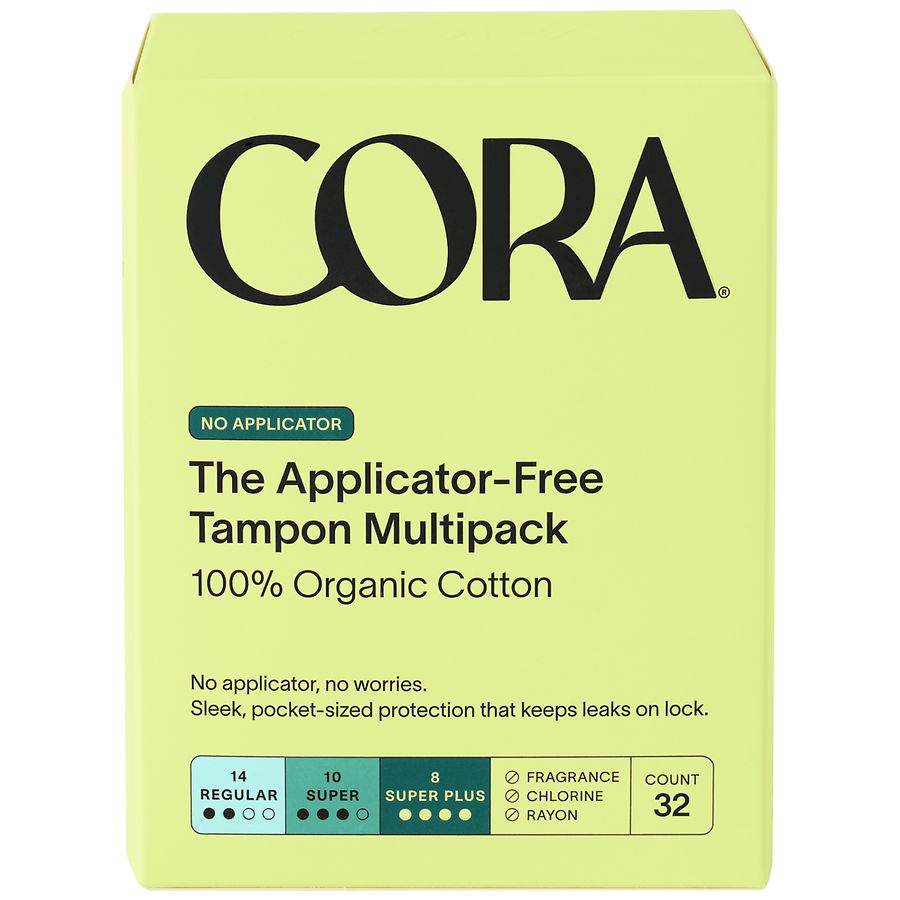 Cora Non-Applicator (Digital) Tampons, Regular, Super, Super Plus