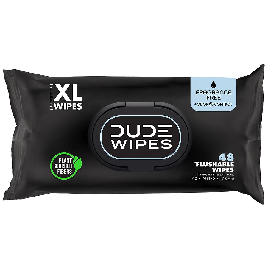 Dude Wipes Flushable Wipes Plus Odor Control Unscented, XL