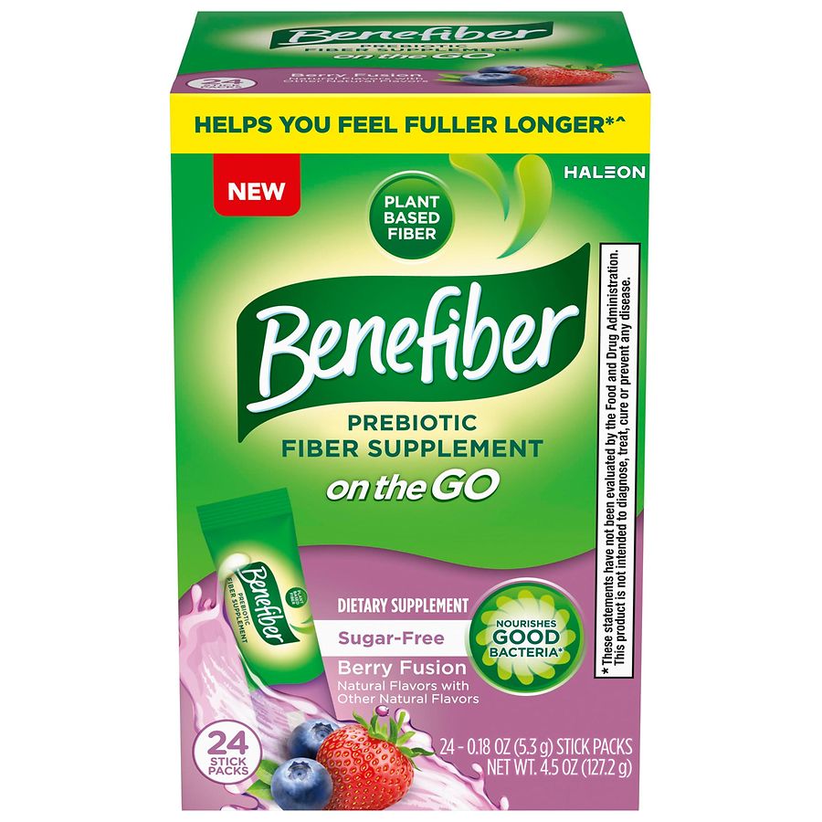 Benefiber On the Go Prebiotic Fiber Supplement Stick Packs, Sugar-Free ...