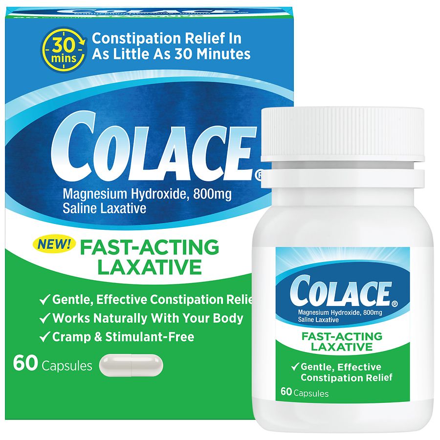 Colace Saline Laxative Capsules, Fast Acting Constipation Relief for Adults