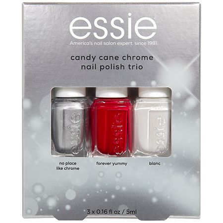 essie Nail Polish, Vegan, Holiday 3 Piece Mini Gift Set Candy Cane Chrome
