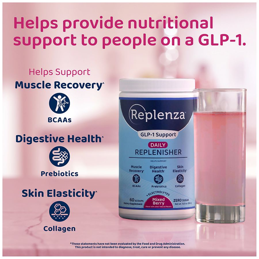 glp 1 liquid supplement Replenza Daily Replenisher - Drink Mix Powder for GLP-1 & Semaglutide  Weight Loss Support Mixed Berry