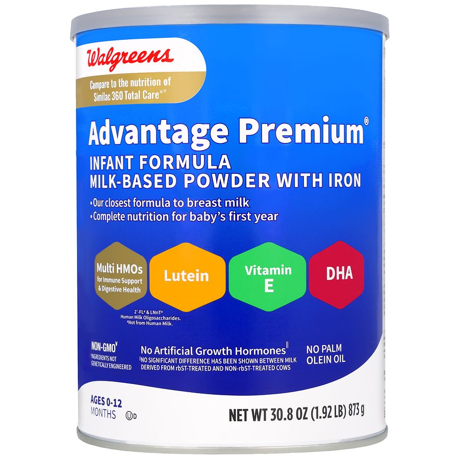 Walgreens Advantage Premium Infant Formula, Milk-Based Powder with Iron Contents Yield Approximately 224 fl oz of Formula