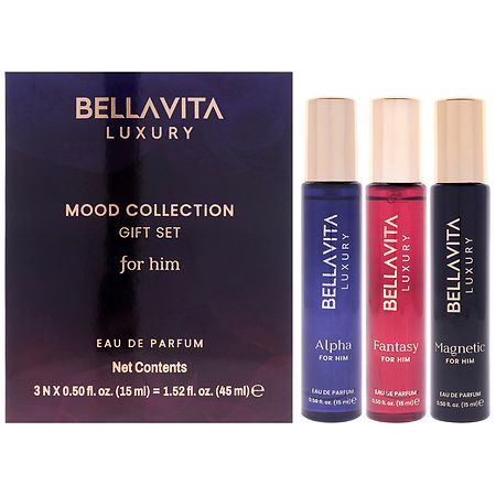 Bellavita Mood Collection Eau de Parfum Gift Set for Him Alpha, Fantasy & Magnetic - 0.5 fl oz x 3 pack