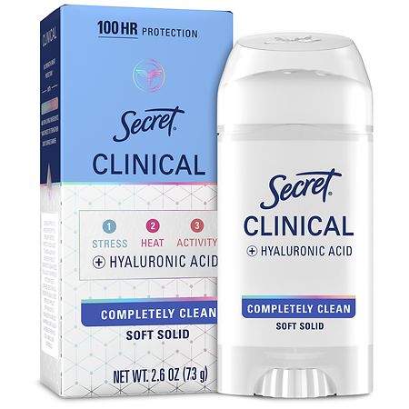 Secret Clinical Strength 100HR Sweat & Odor Protection, Soft Solid Antiperspirant Deodorant for Women Completely Clean