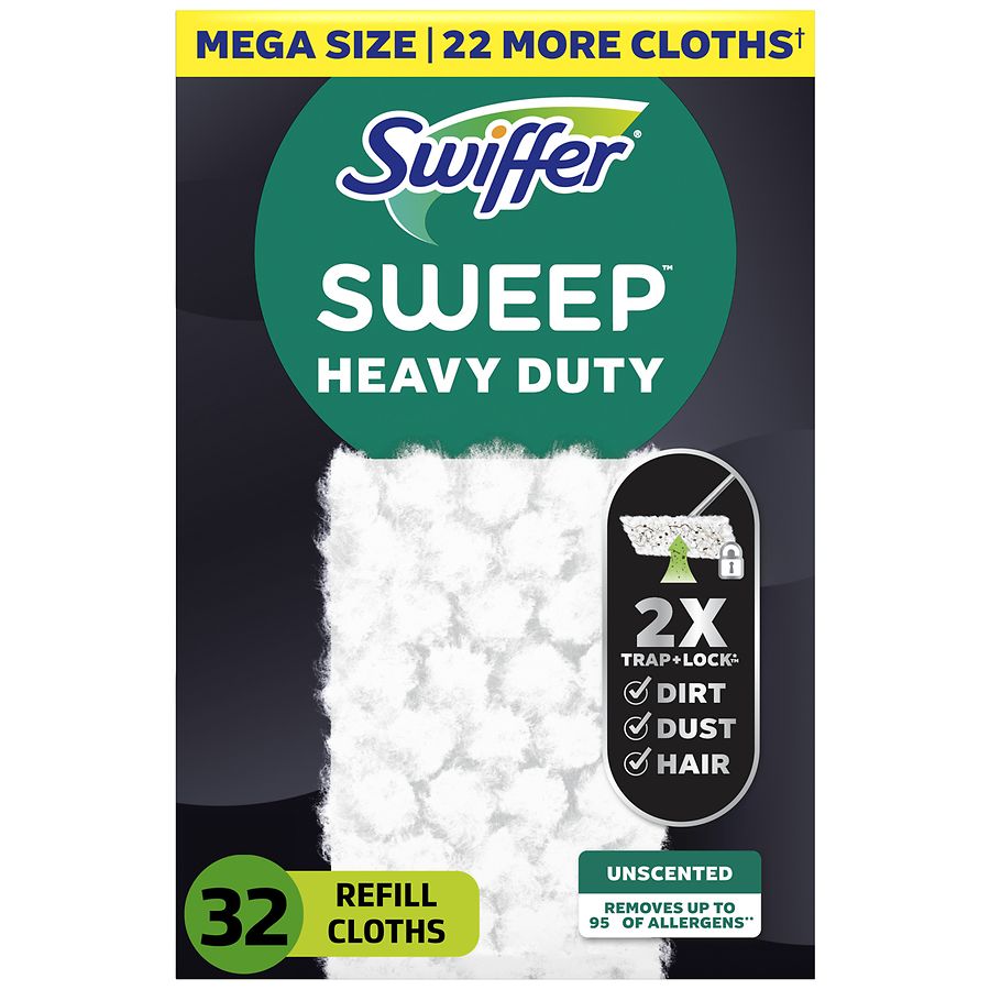 Swiffer Sweep + Mop, Dry Pads Refill, Floor Cleaner, Cleaning Cloths, Heavy Duty Unscented