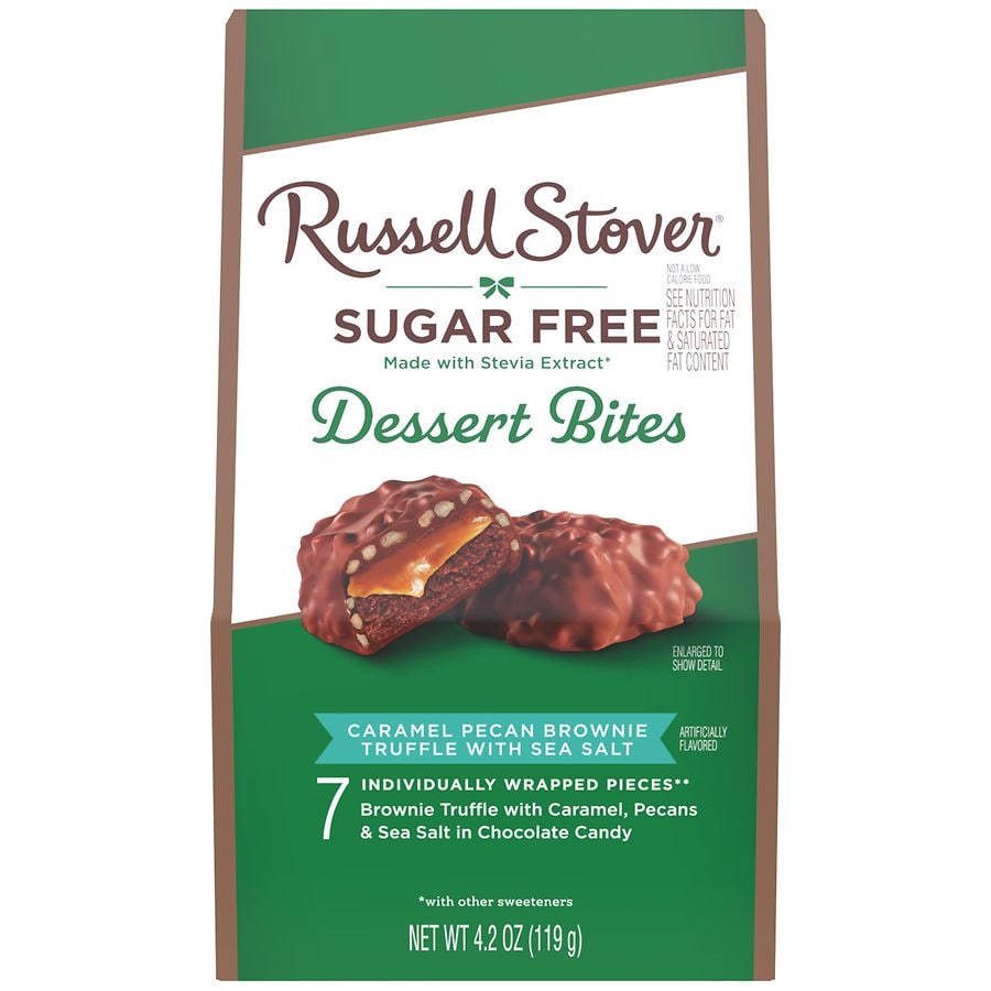 Russell Stover Sugar Free Dessert Bites Caramel Pecan Brownie Truffle with Sea Salt