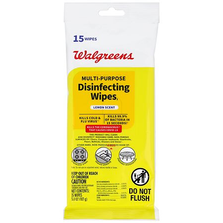 Walgreens Multi-Purpose Disinfecting Wipes Lemon - 15.0 ea