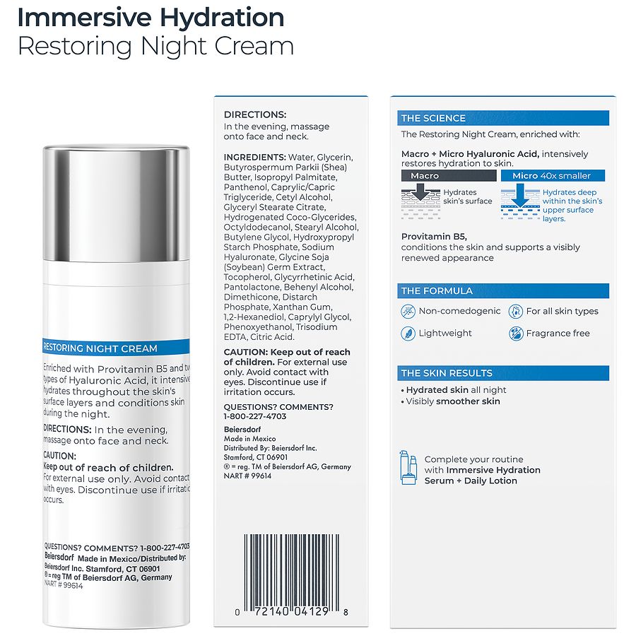 Eucerin Face Immersive Hydration Night Cream Unscented | Walgreens