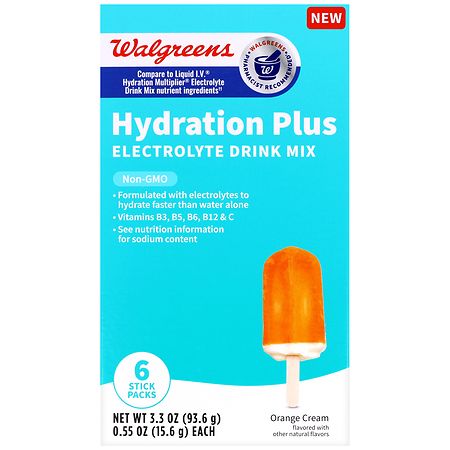 Walgreens Hydration Plus Electrolyte Drink Mix Orange Cream - 0.55 oz x 6 pack