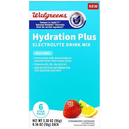 Walgreens Hydration Plus Electrolyte Drink Mix Strawberry Lemonade - 0.56 oz x 6 pack